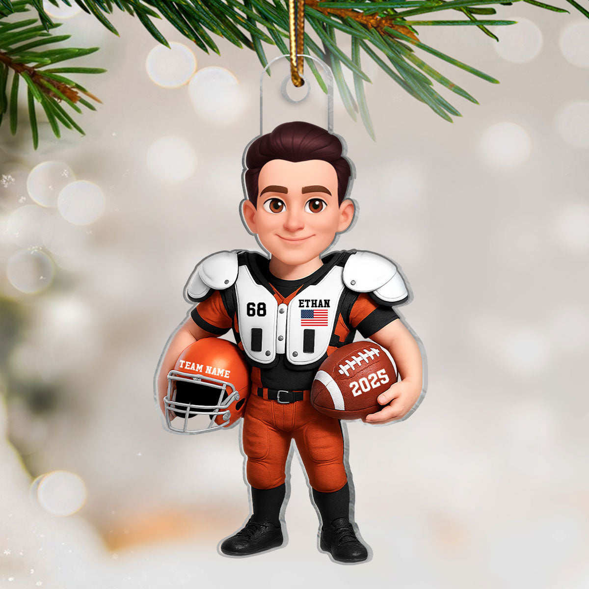 3D Effect Proud American Football Player - Personalized Acrylic Car Hanger - Gift For Football Lovers, Grandson, Son, Husband