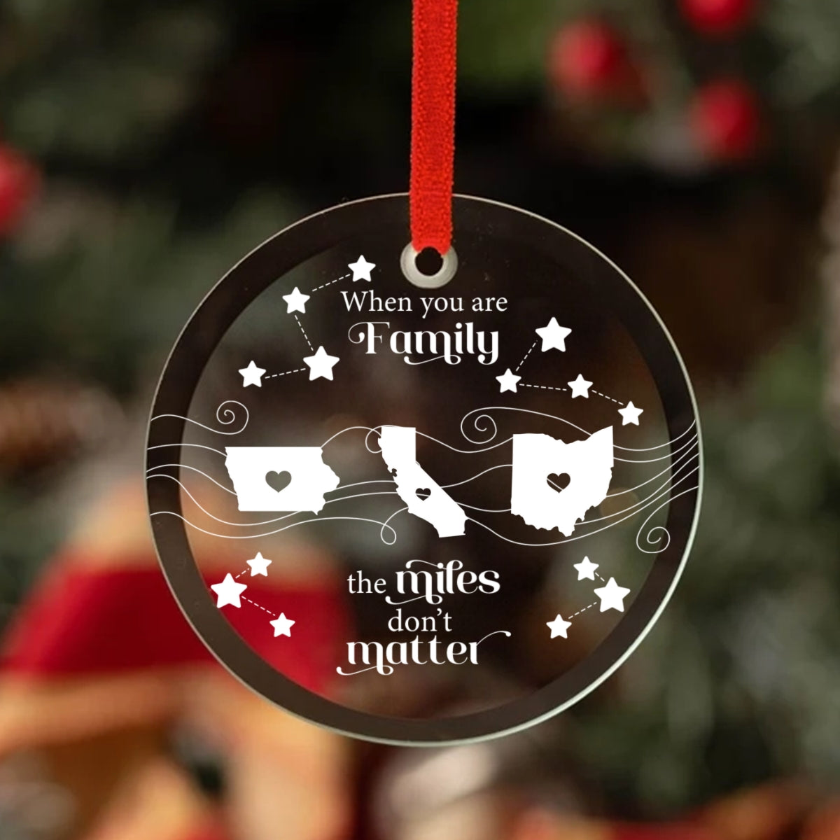 Long Distance Family Friends Siblings Sisters Besties Personalized Glass Ornament, Togetherness Christmas Gift