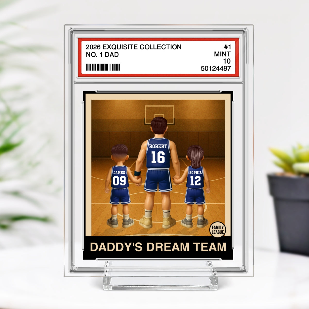 Basketball No. 1 Dad Man & Kids Trading Card Style Personalized Acrylic Plaque