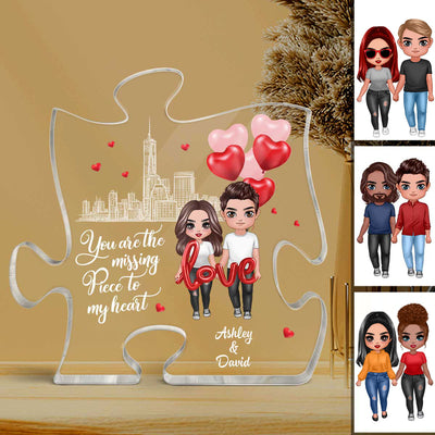 The Missing Piece To My Heart Couple Holding Balloon Personalized Puzzle Acrylic Plaque