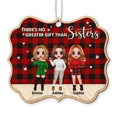 Checkered Pattern Best Friends Sisters Personalized Wooden Ornament