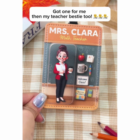 3D Effect Teacher Figure Style Personalized ID Badge Holder, Back To School Gift For Teacher Colleagues