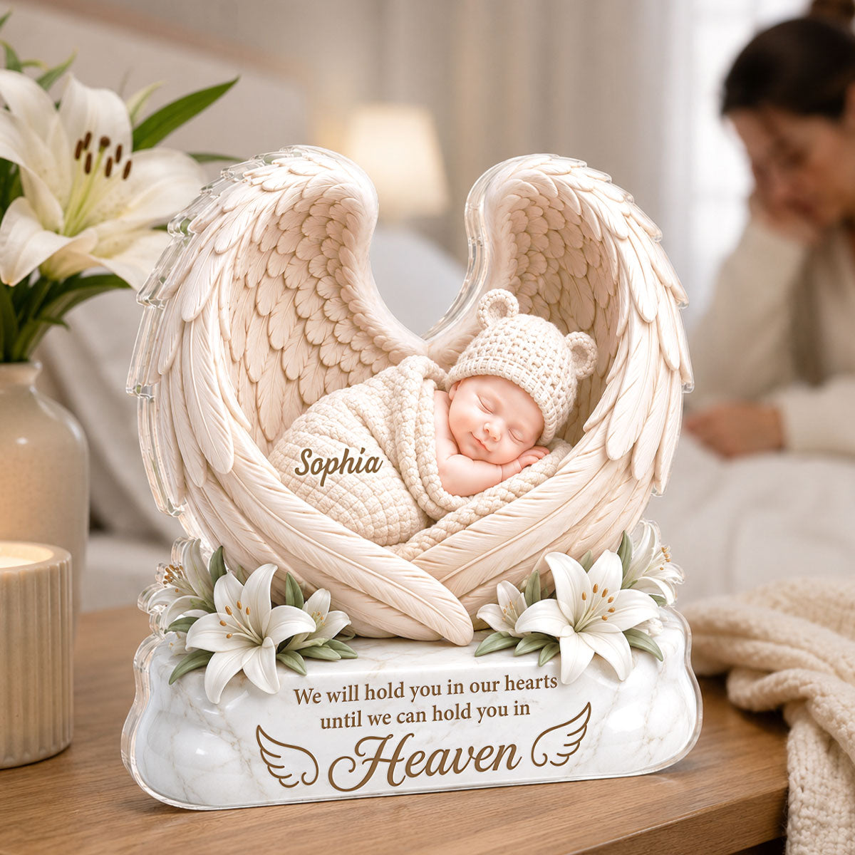 We Will Hold you in Our Hearts - Personalized Acrylic Block Plaque - Custom Infant Loss Gift, Miscarriage Baby Awareness Keepsake