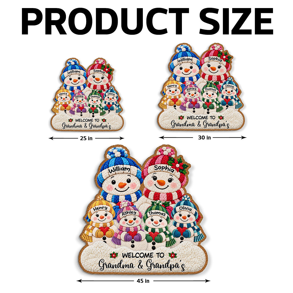 Cute Snowman Grandparents & Grandkids 2D Flat Printed - Personalized Doormat - Christmas Decor For Grandparents, Family