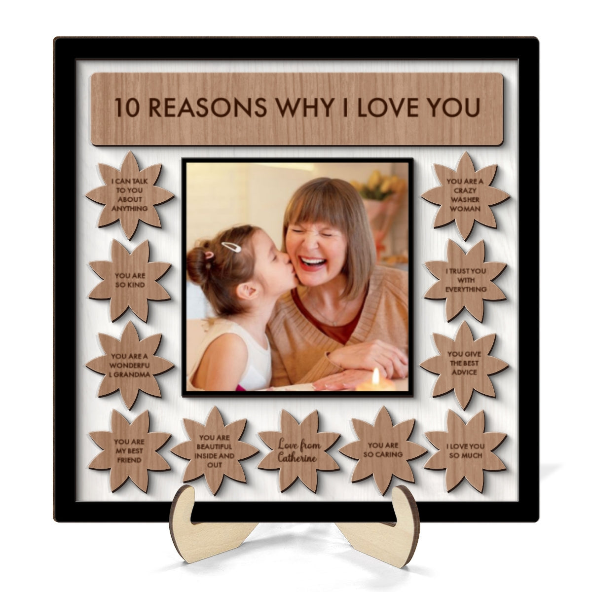 Grandma Mom Reason Why I Love You Photo Personalized 2-layer Wooden Plaque