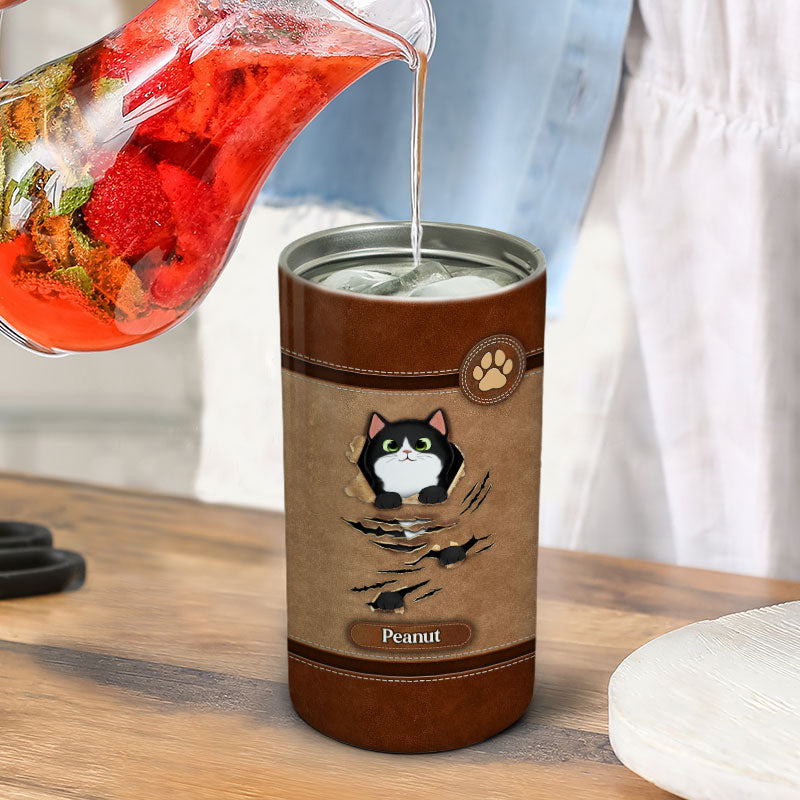 Scratching Fluffy Cats Leather Pattern Personalized 4 In 1 Can Cooler