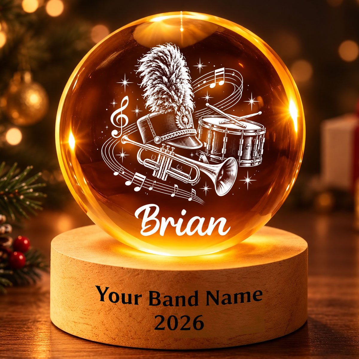 Marching Band Design - Personalized Crystal Ball LED Night Light - Christmas Gift For Boy Girl, Grandkids
