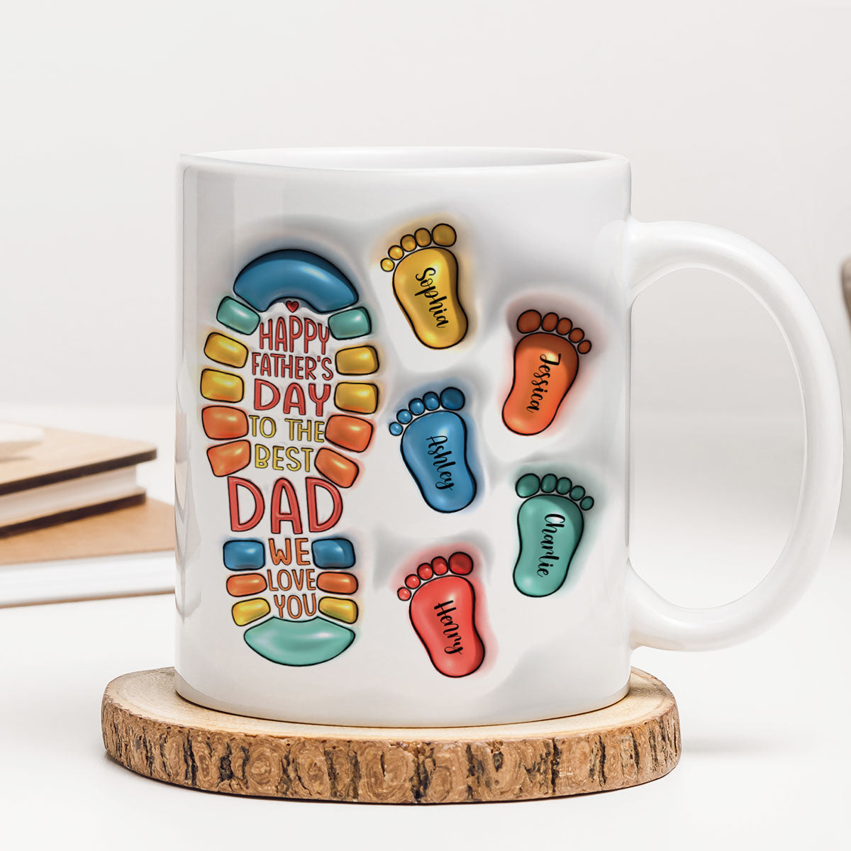 Happy Father's Day Dad Footprints Personalized 3D Inflated Printed Mug