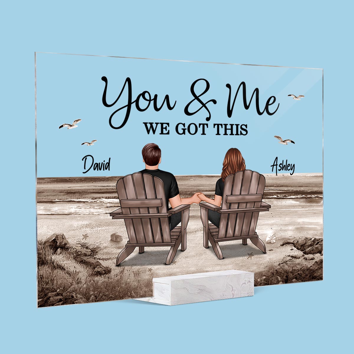 Retro Vintage Back View Couple Sitting Beach Landscape Personalized Acrylic Plaque