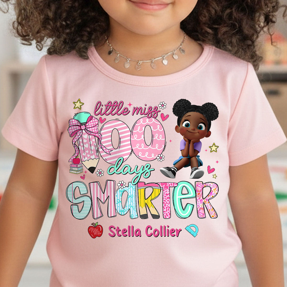 Little Miss 100 Days Smarter Little Girl - Personalized Kid T-Shirt - 100 Days Of School For Daughter, Granddaughter