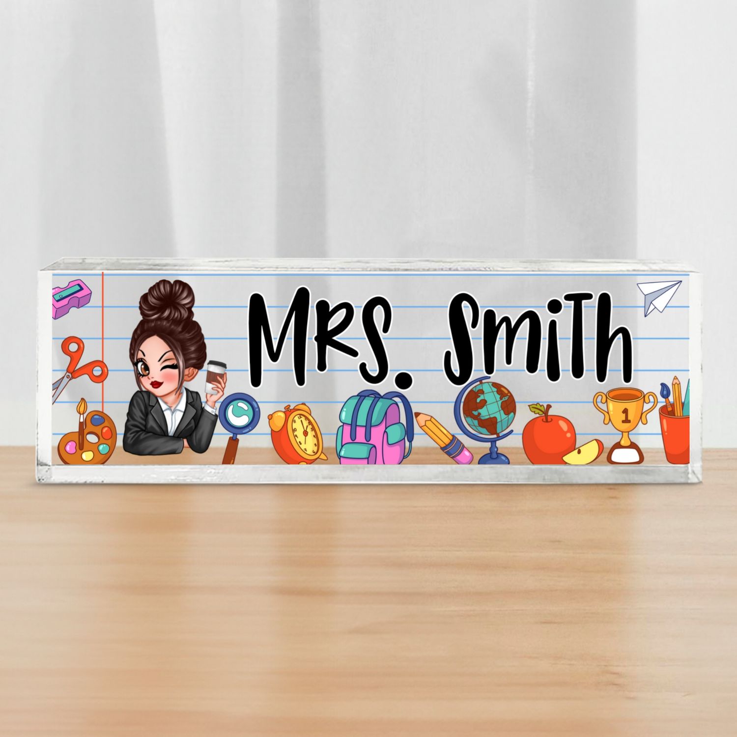Beautiful Teacher School Things Personalized Acrylic Desk Name Plate, Gift For Teacher, Office Decor