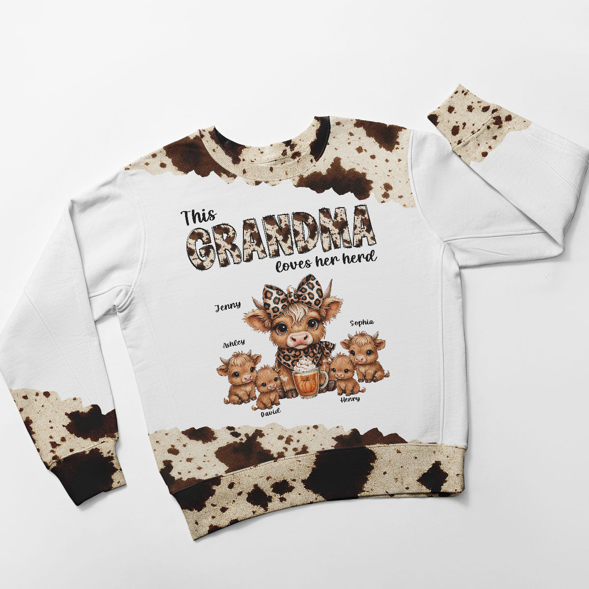 This Grandma Loves Her Herd Personalized 3D Printed Sweatshirt, Cozy Fall Gift for Mom, Grandma