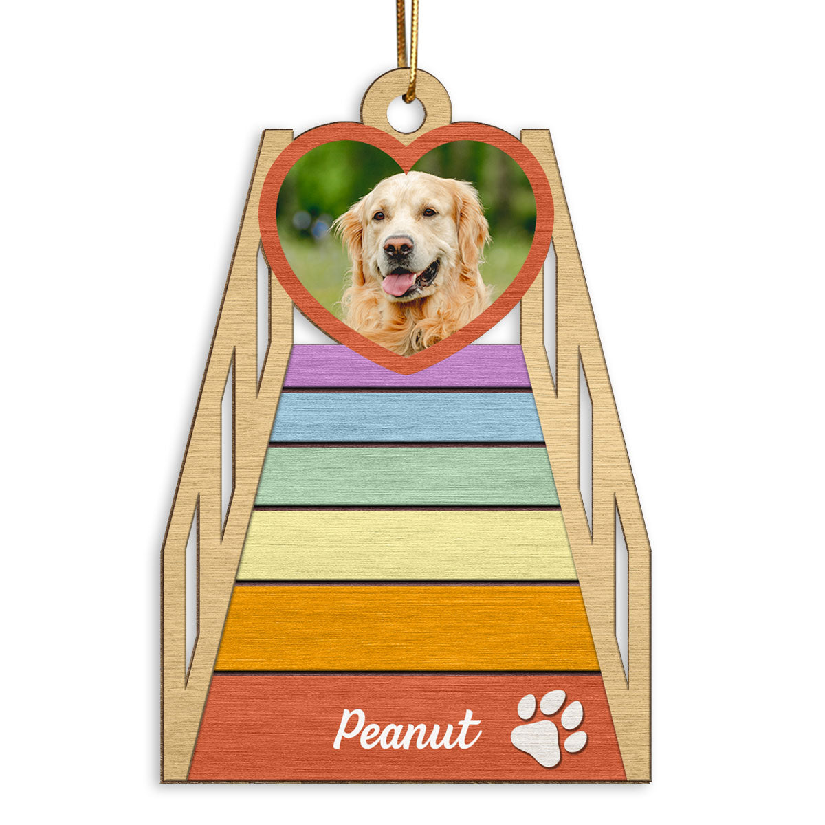See You At Rainbow Bridge Memorial Dog Cat Photo Inserted Personalized Wooden Ornament
