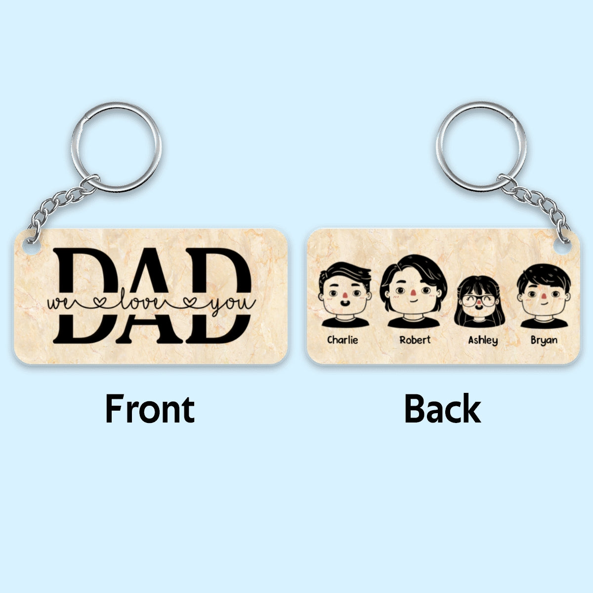 Best Dad Ever Portrait Cartoon Dad & Kids Personalized Acrylic Keychain