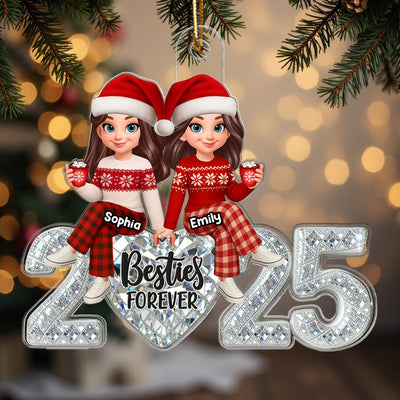 3D Shining Effect Heart Besties Forever Together - Personalized Acrylic Ornament - Heartwarming Gift For Best Friend