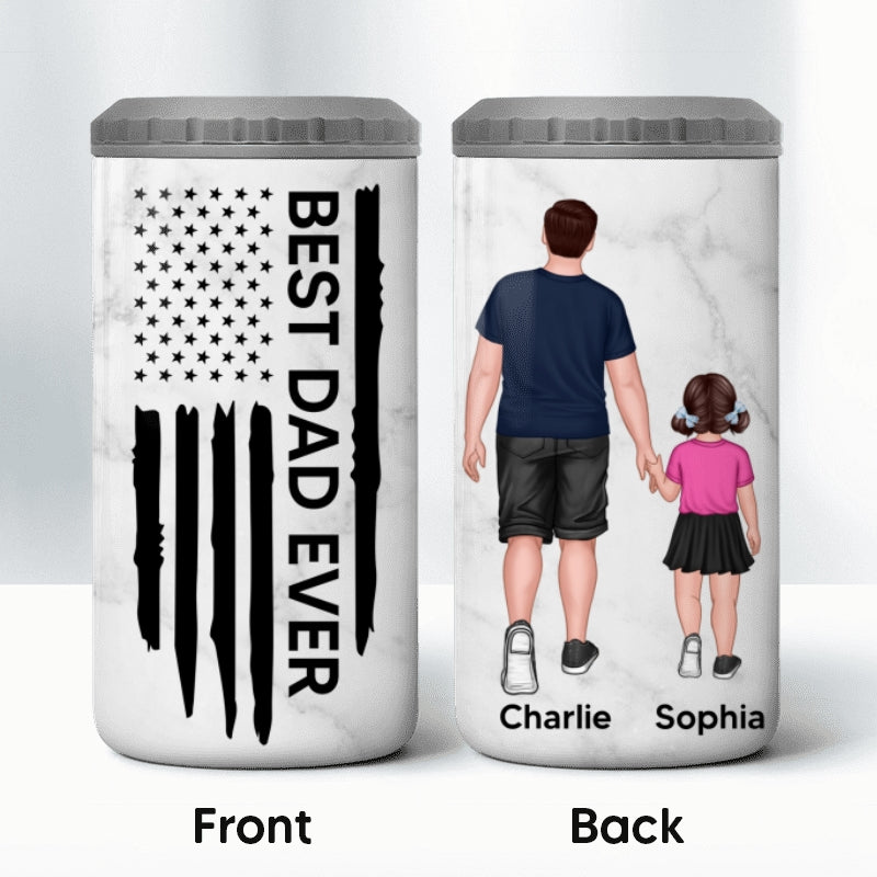 Best Dad Papa Grandpa Ever Nation Flag Man & Kids Walking Father‘s Day Gift For Husband Father Figures Personalized 4 In 1 Can Cooler