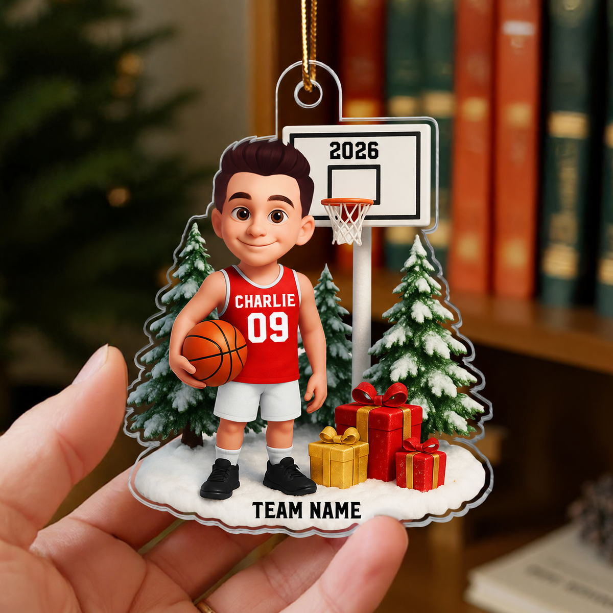 3D Effect Basketball Player Christmas - Personalized Acrylic Ornament - Gift For Basketball Players