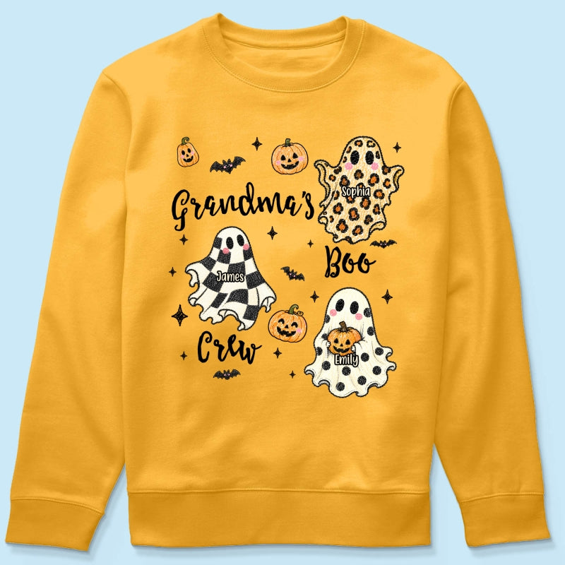 Grandma's Boo Crew Checkered Leopard Polka Dot Ghosts - Personalized Shirt - Perfect Halloween Costume for Grandma