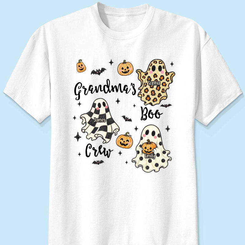 Grandma's Boo Crew Checkered Leopard Polka Dot Ghosts - Personalized Shirt - Perfect Halloween Costume for Grandma
