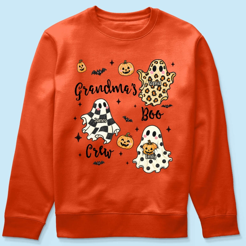 Grandma's Boo Crew Checkered Leopard Polka Dot Ghosts - Personalized Shirt - Perfect Halloween Costume for Grandma
