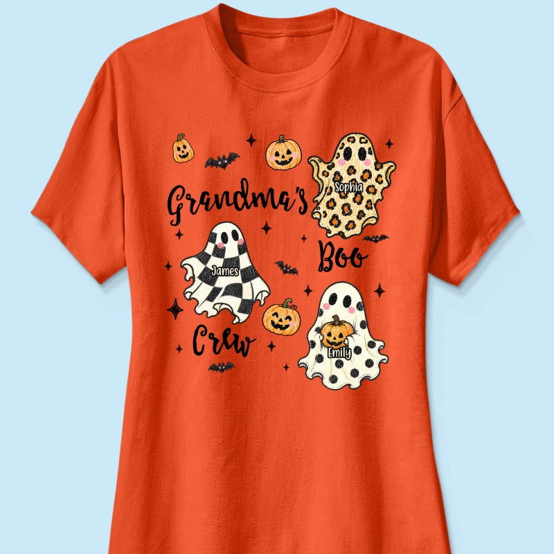 Grandma's Boo Crew Checkered Leopard Polka Dot Ghosts - Personalized Shirt - Perfect Halloween Costume for Grandma