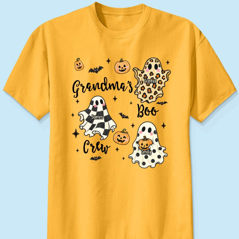 Grandma's Boo Crew Checkered Leopard Polka Dot Ghosts - Personalized Shirt - Perfect Halloween Costume for Grandma