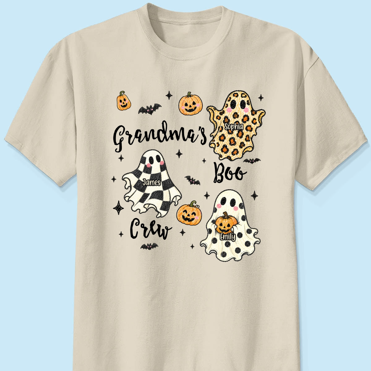 Grandma's Boo Crew Checkered Leopard Polka Dot Ghosts - Personalized Shirt - Perfect Halloween Costume for Grandma
