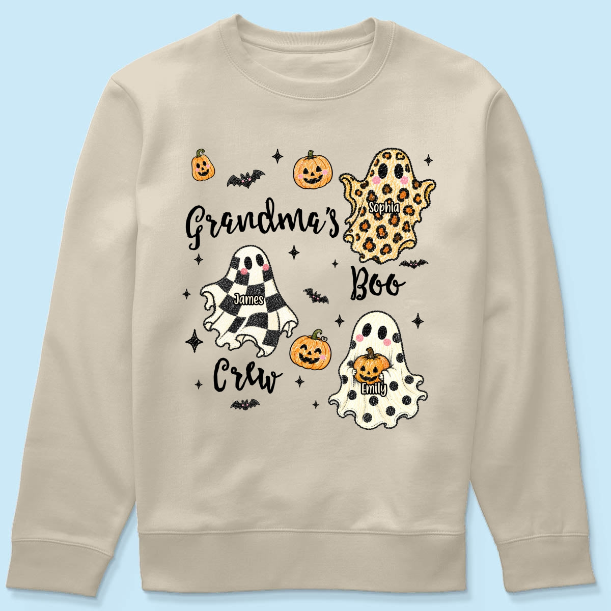 Grandma's Boo Crew Checkered Leopard Polka Dot Ghosts - Personalized Shirt - Perfect Halloween Costume for Grandma