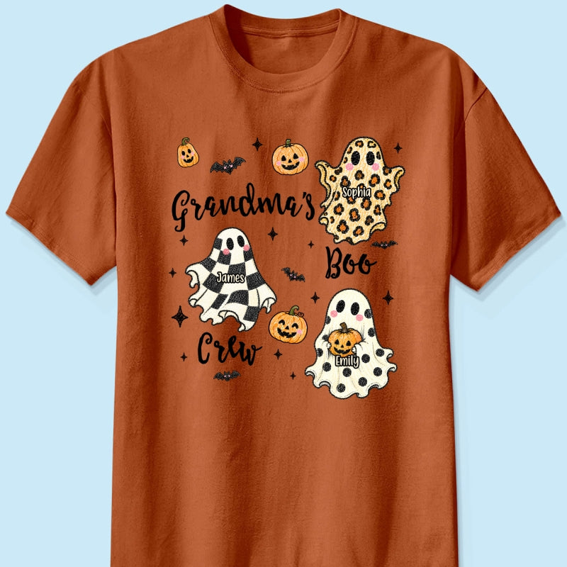 Grandma's Boo Crew Checkered Leopard Polka Dot Ghosts - Personalized Shirt - Perfect Halloween Costume for Grandma
