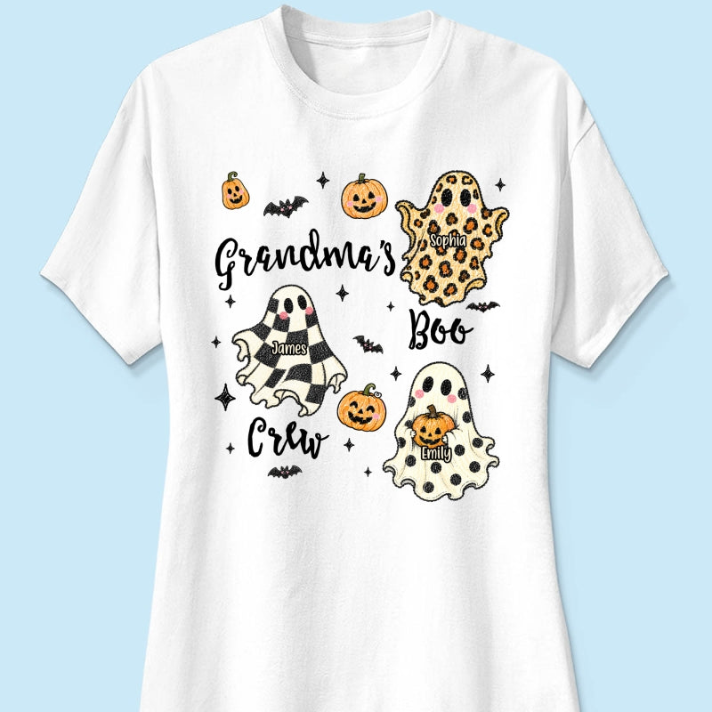 Grandma's Boo Crew Checkered Leopard Polka Dot Ghosts - Personalized Shirt - Perfect Halloween Costume for Grandma