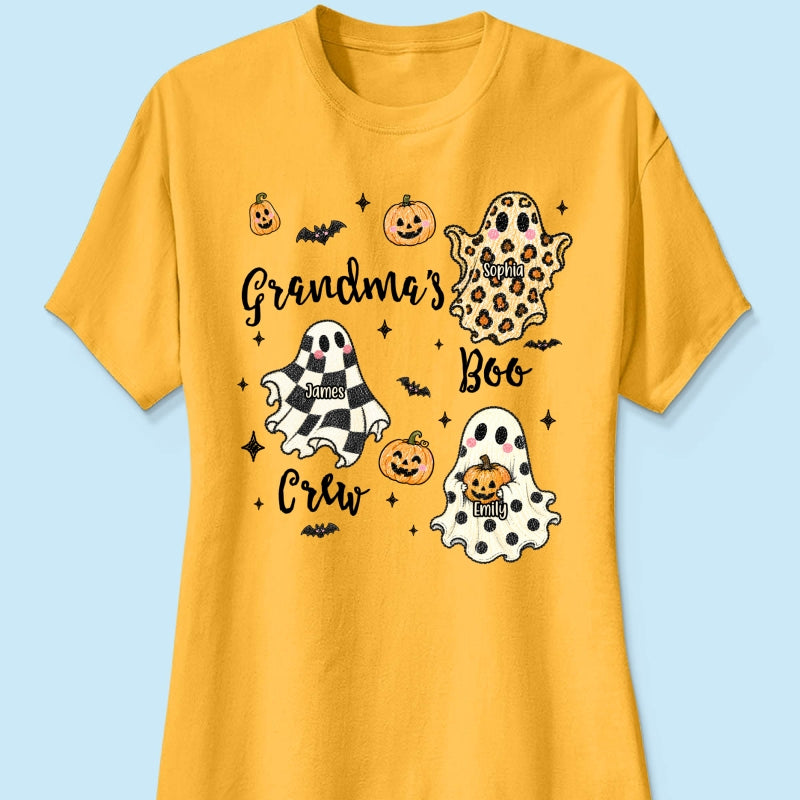 Grandma's Boo Crew Checkered Leopard Polka Dot Ghosts - Personalized Shirt - Perfect Halloween Costume for Grandma