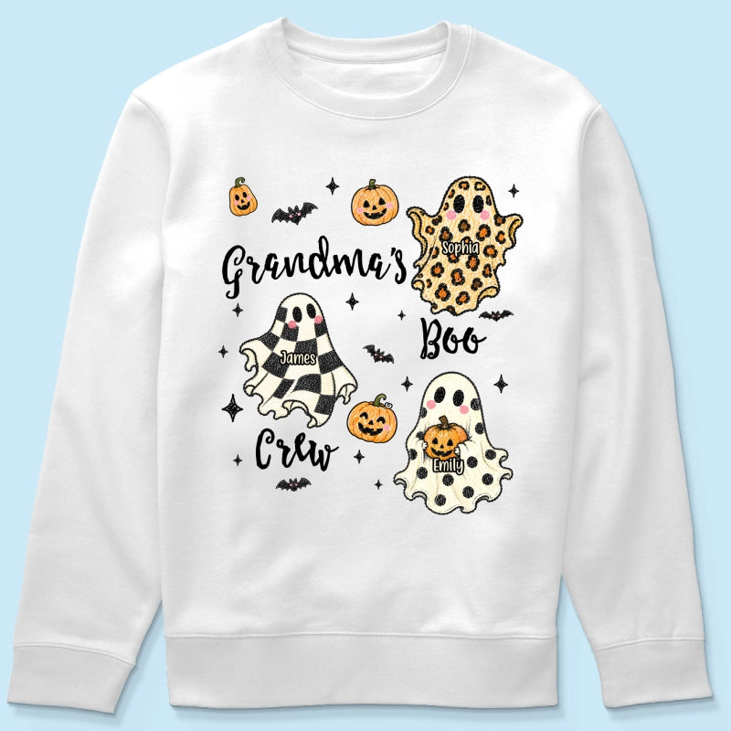 Grandma's Boo Crew Checkered Leopard Polka Dot Ghosts - Personalized Shirt - Perfect Halloween Costume for Grandma