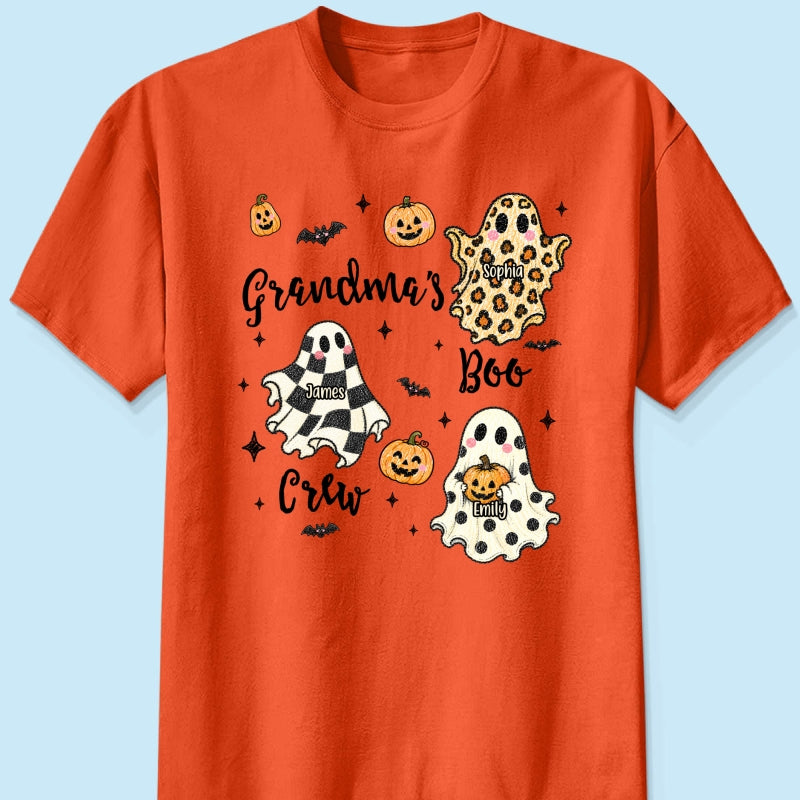 Grandma's Boo Crew Checkered Leopard Polka Dot Ghosts - Personalized Shirt - Perfect Halloween Costume for Grandma