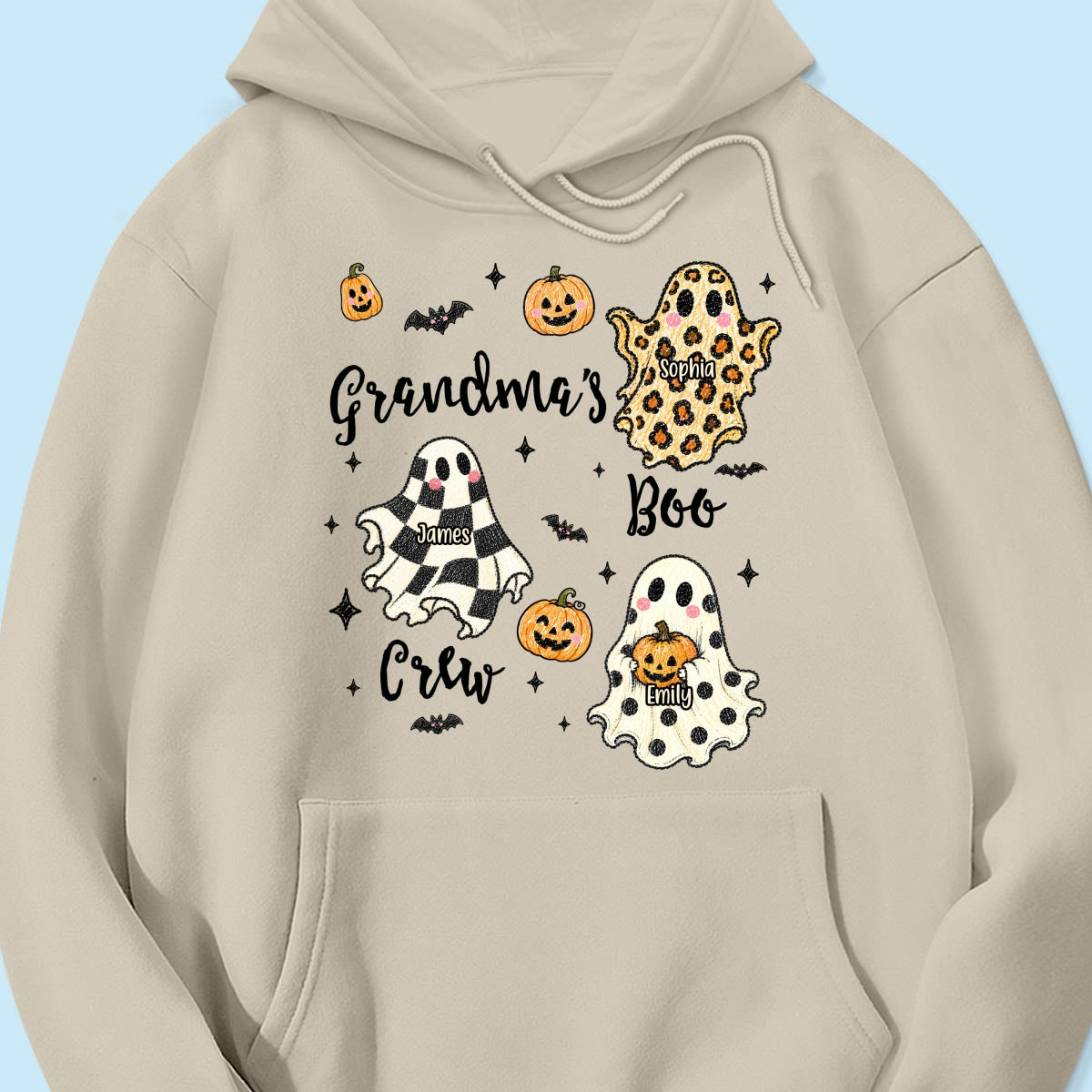 Grandma's Boo Crew Checkered Leopard Polka Dot Ghosts - Personalized Shirt - Perfect Halloween Costume for Grandma