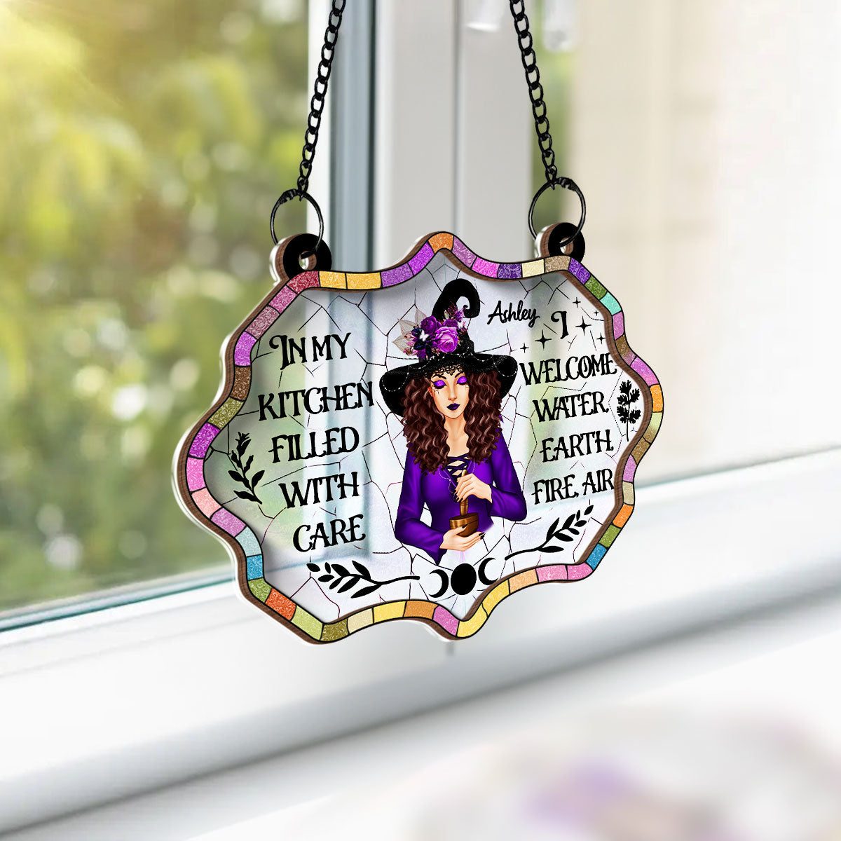 In My Kitchen Filled With Care Personalized Window Hanging Suncatcher Ornament, Halloween Decor