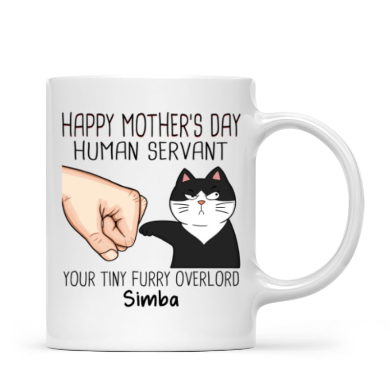 Happy Mother‘s Day Human Servant Fist Bump Funny Cute Cats Gift For Cat Mom Personalized Mug