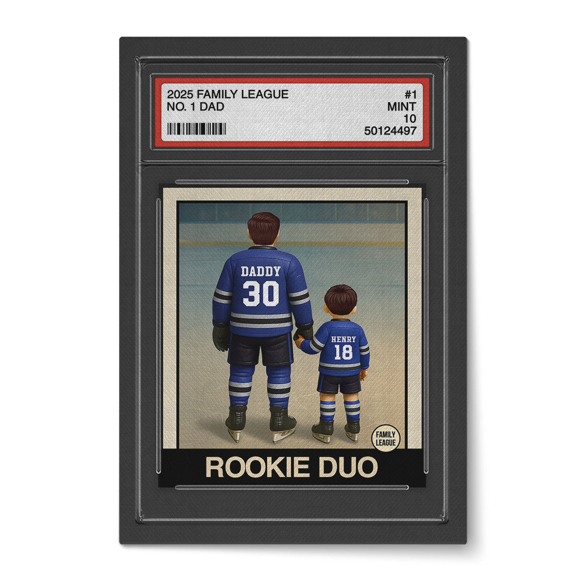 Hockey No. 1 Dad Man & Kids Trading Card Style Personalized Wrapped Canvas
