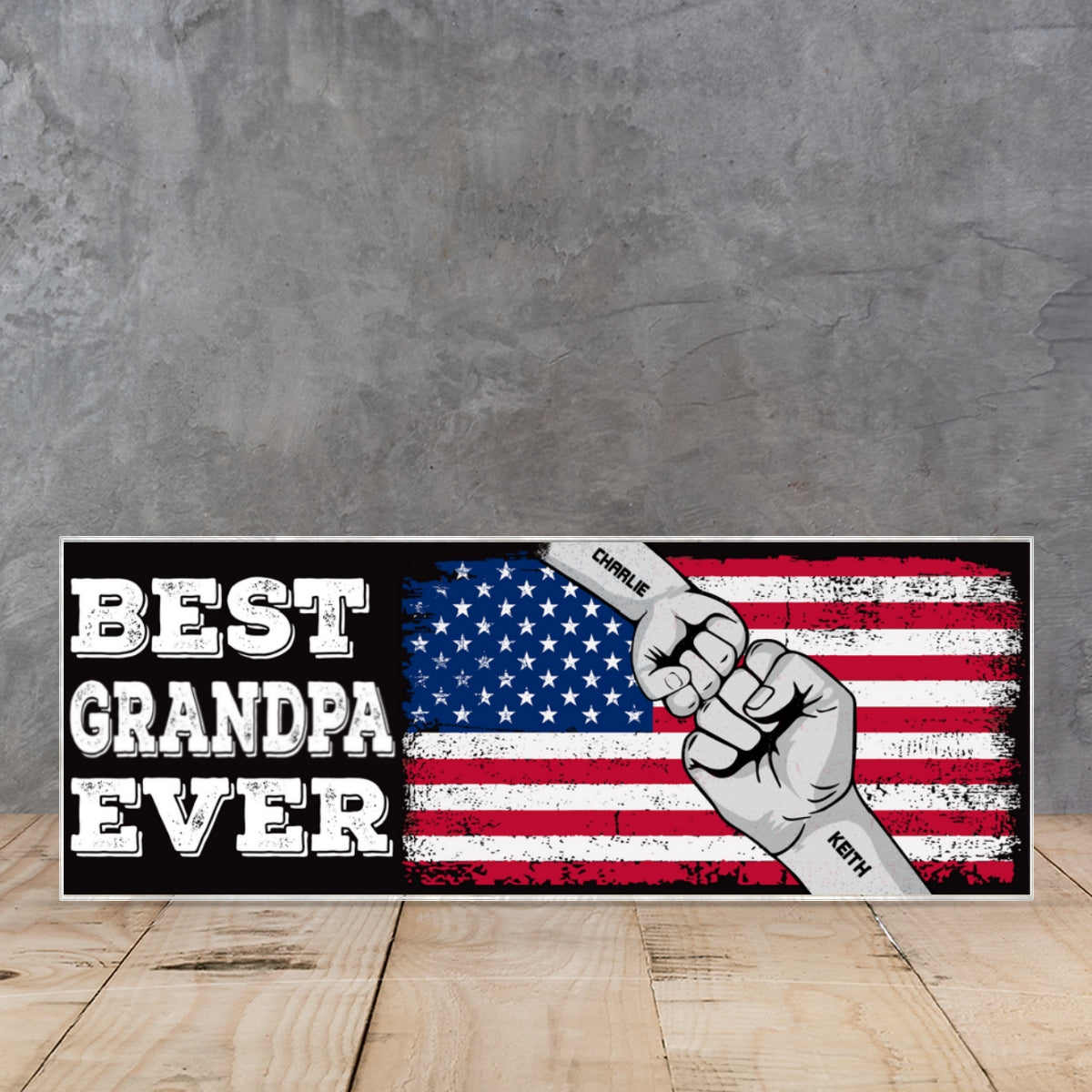 Best Dad Grandpa Ever Nation Flag Fist Bump Personalized Acrylic Block Plaque