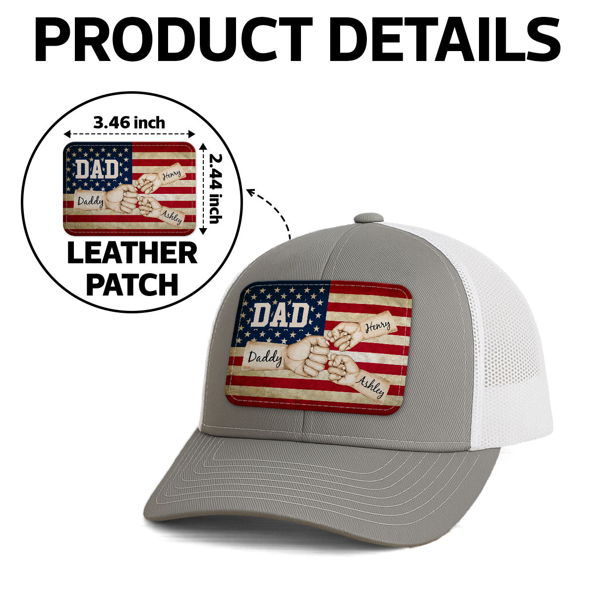 Dad Grandpa Papa Fist Bumps Nation Flag Personalized Leather Patch Hat