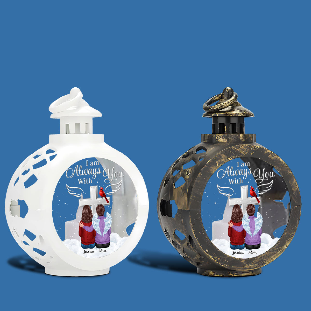 Always With You Family Cross Memorial Keepsake Personalized Lantern Ornament