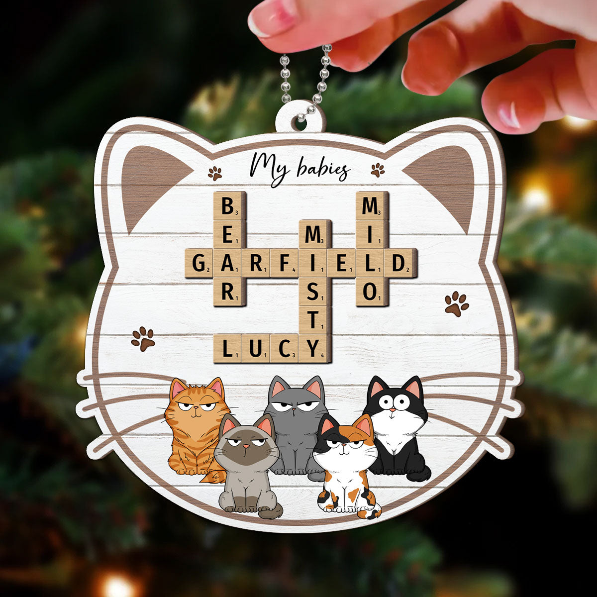 My Babies Cats Crossword Puzzle Art Personalized 2-Layer Wooden Ornament
