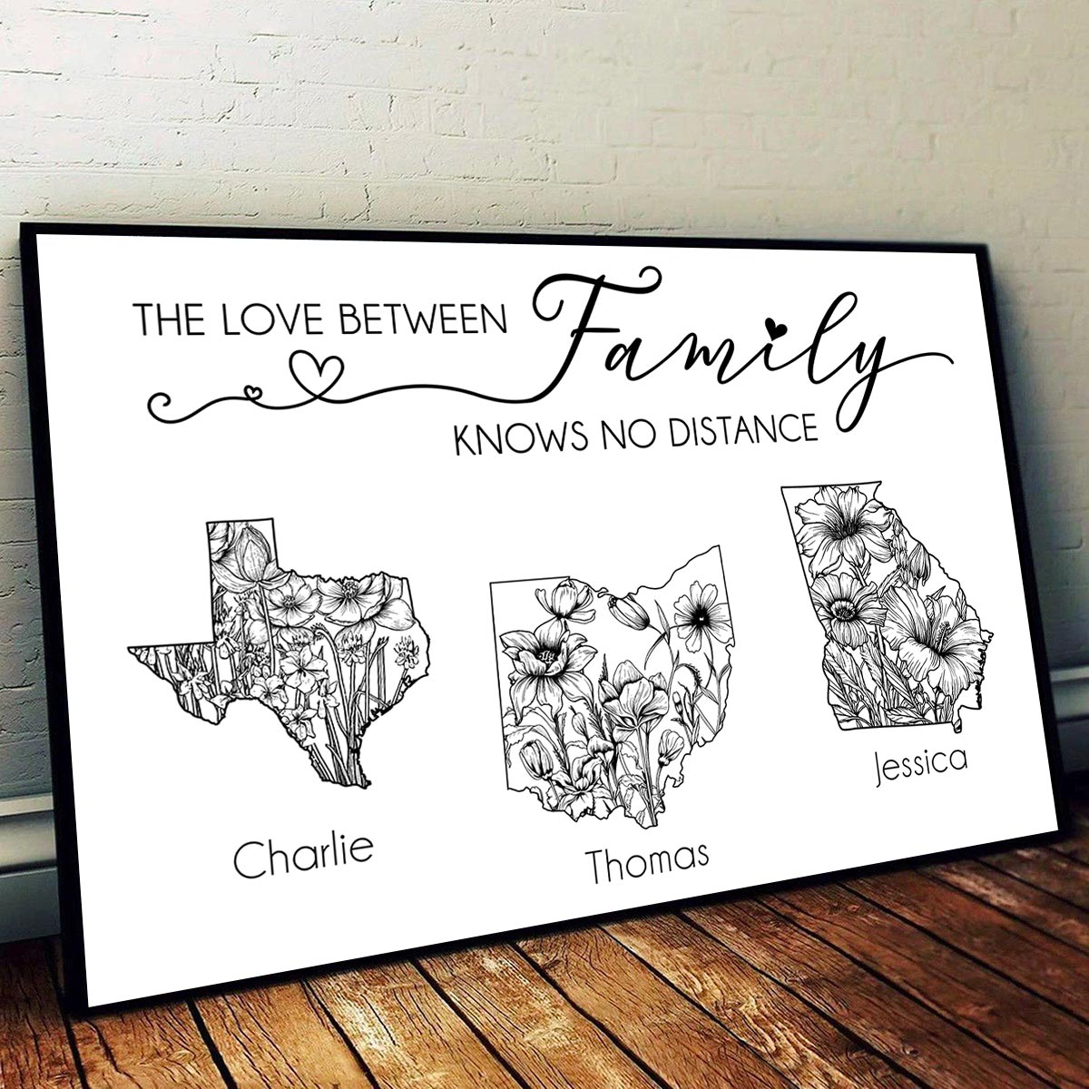 The Love Between Family Knows No Distance Native Wildflower State Map Personalized Poster