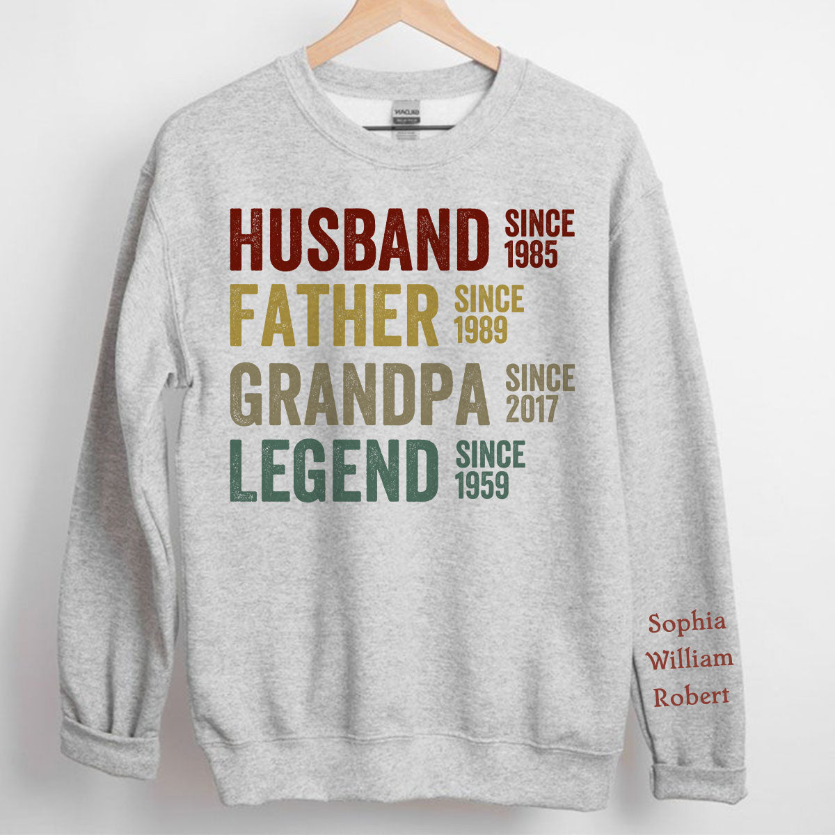 Husband Father Grandpa Legend, Grandfather Custom Dates, Funny Gift For Men Personalized Sleeve Printed Sweatshirt
