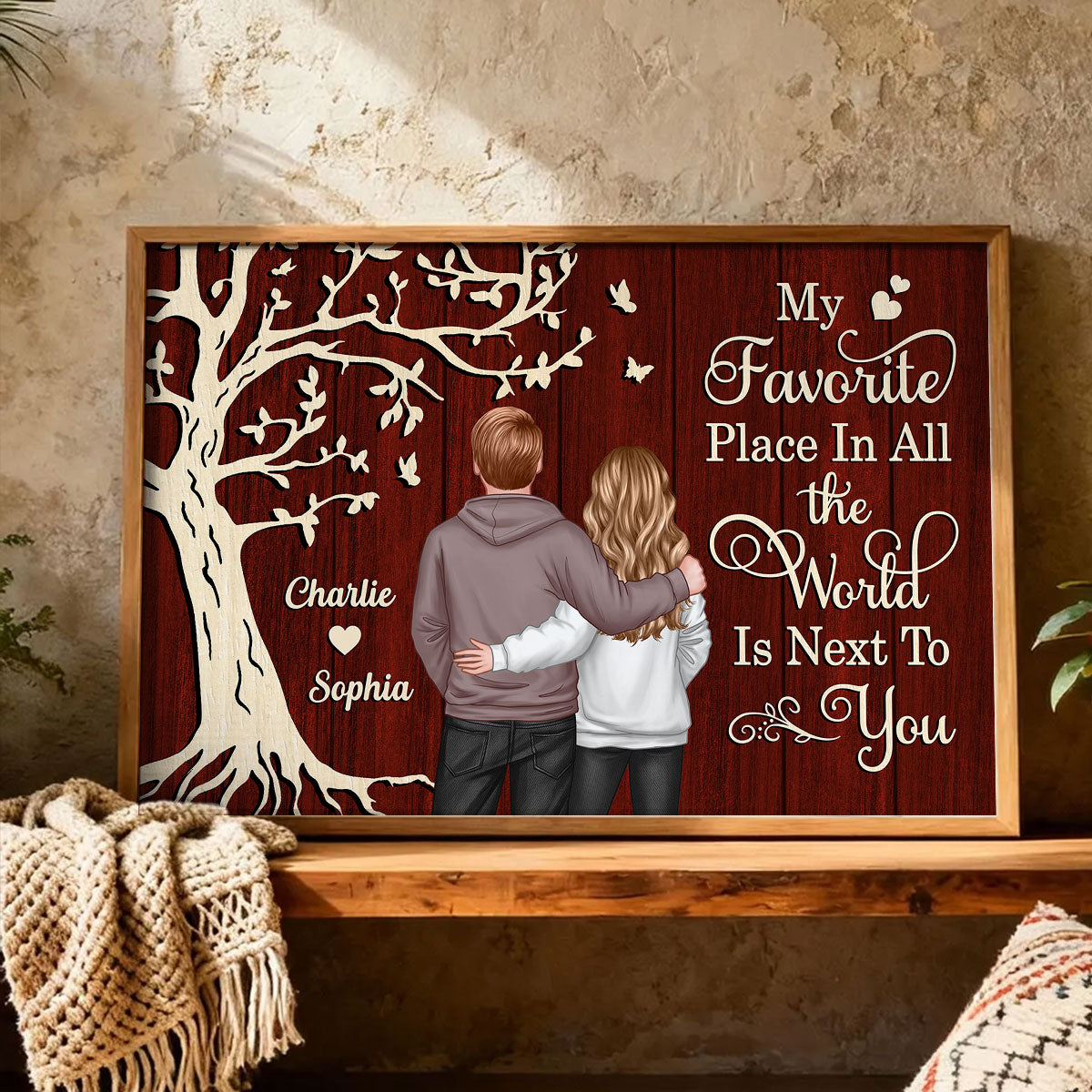 My Favorite Place in All the World Couple Tree - Personalized Canvas - Gift for him, Gift for her