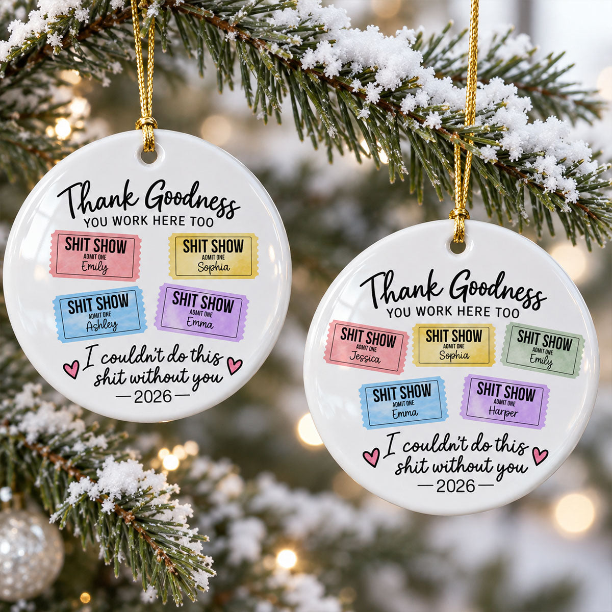 Thank Goodness You Work Here Too – Personalized Ceramic Ornament – Funny Christmas Gift For Coworkers, Work Besties, Team Members