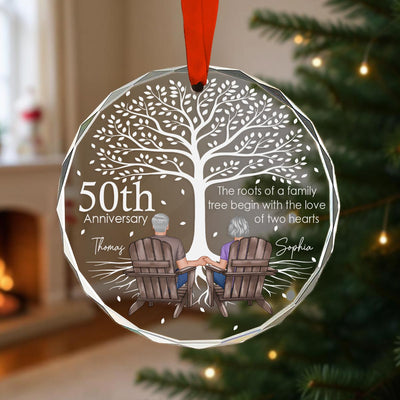 Old Couple Under Tree Anniversary Marriage Gifts for Couple Personalized Glass Ornament, Anniversary Keepsake Gift
