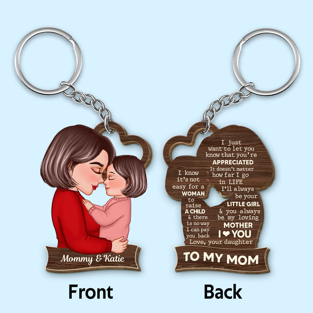 To My Mom Grandma Son Daughter Grandson Granddaughter Personalized Wooden Keychain