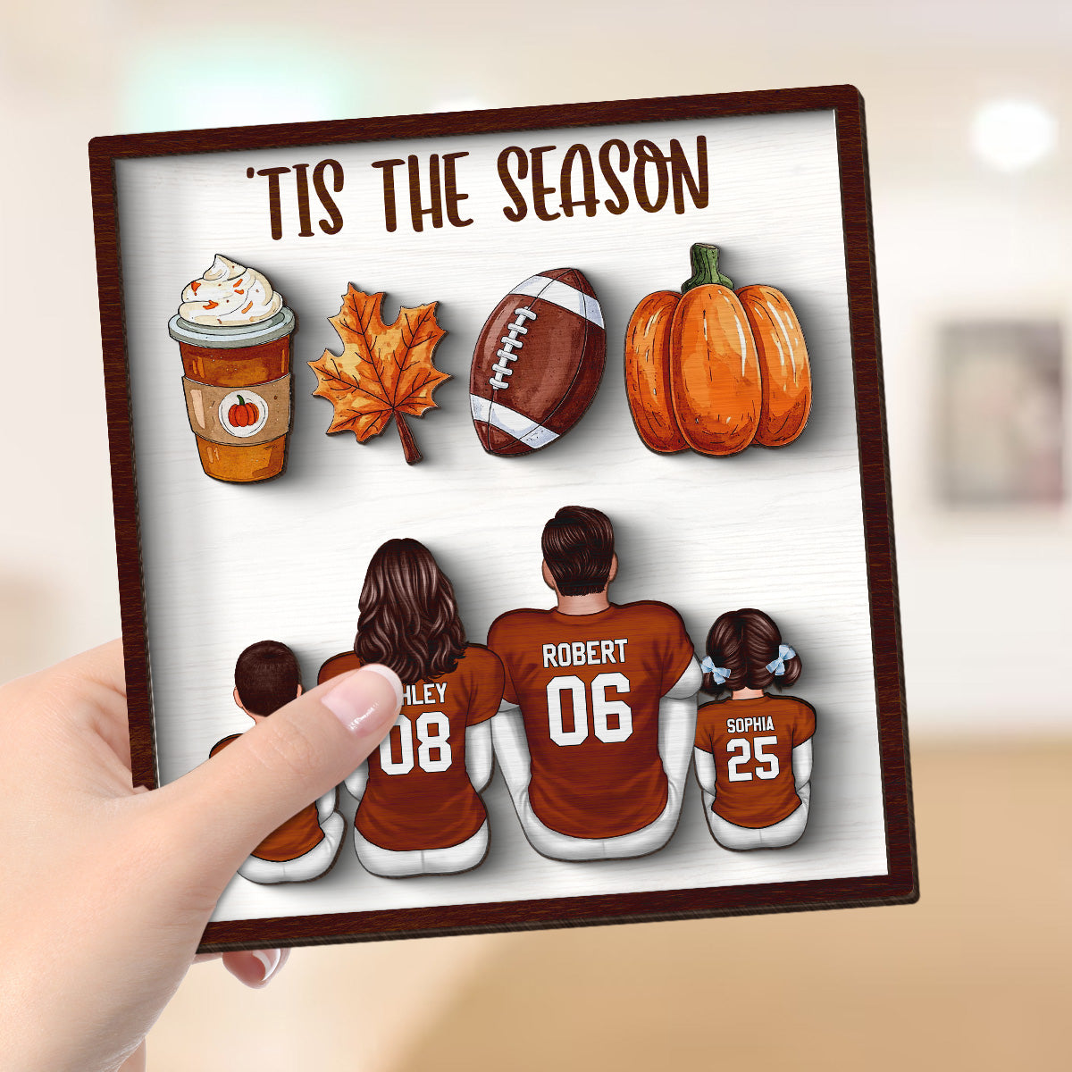 Fall Season 'Tis The Season Football Family Personalized 2-Layer Wooden Plaque