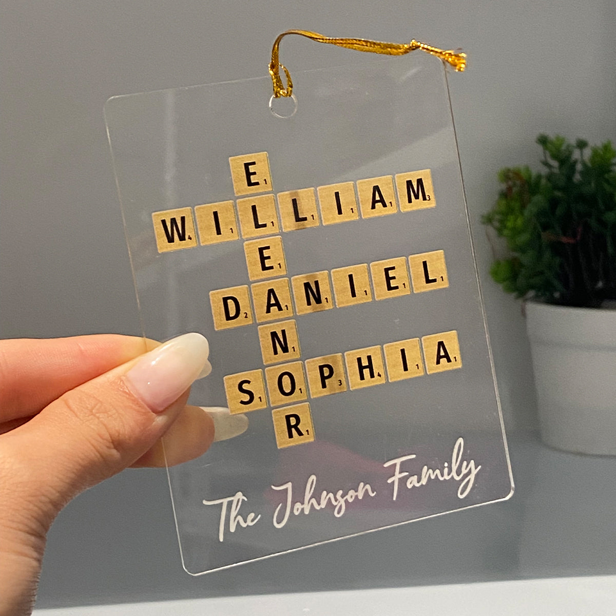 Family Christmas Decor Crossword Puzzle Art Personalized Acrylic Ornament