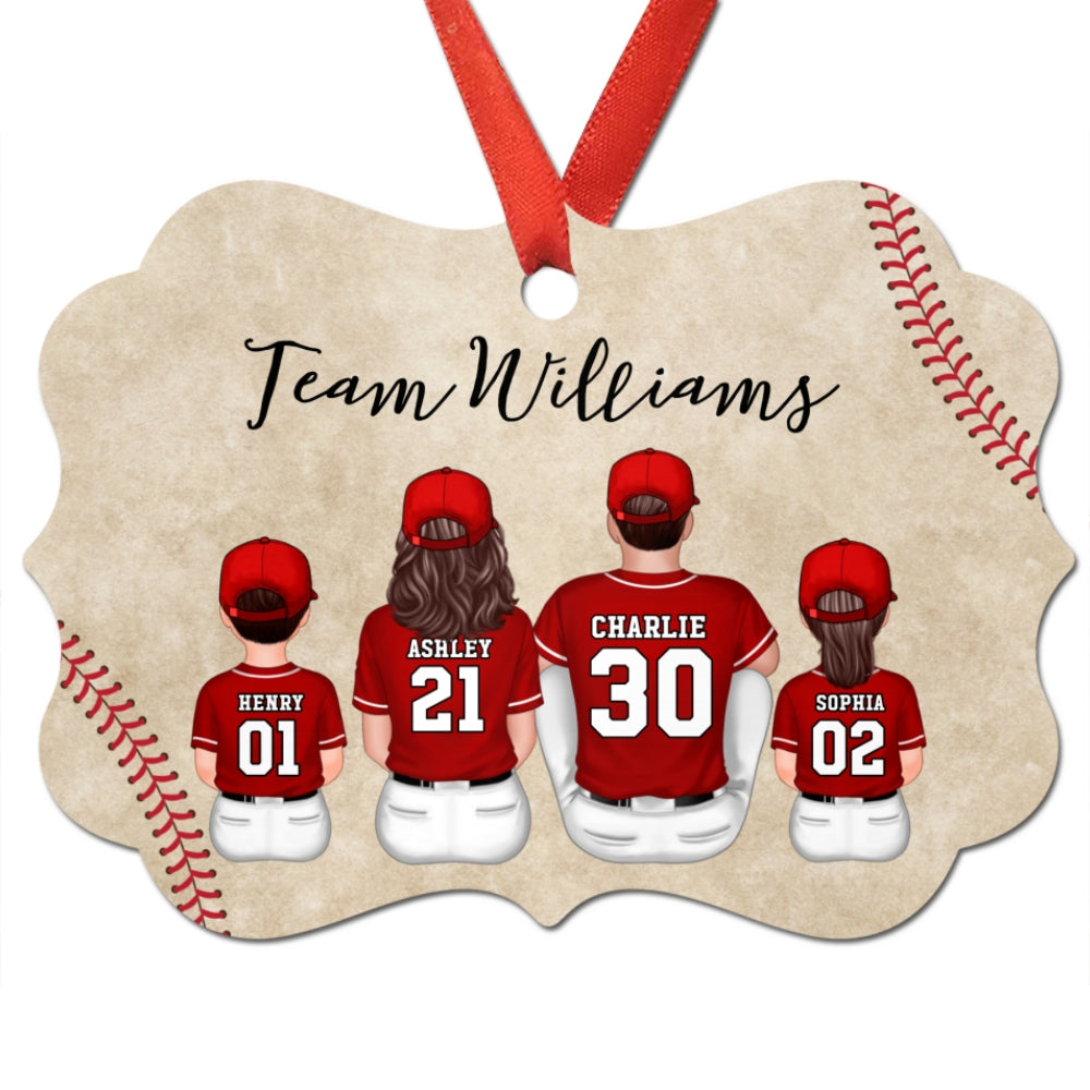 Baseball Family Team Sitting Personalized Aluminum Ornament, Christmas Decoration
